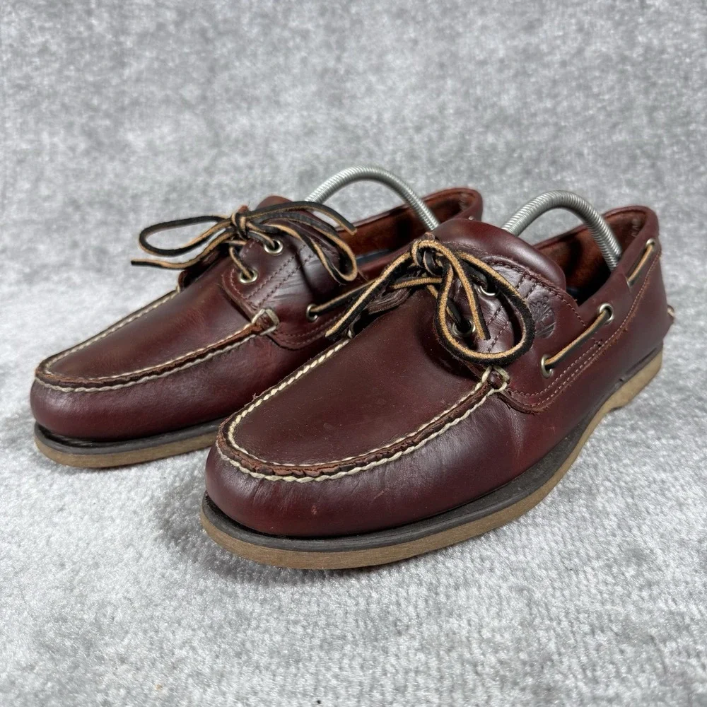 Timberland Loafers Men's 10.5 Brown Leather 2-Eyed Boat Shoes Classic Dad Preppy